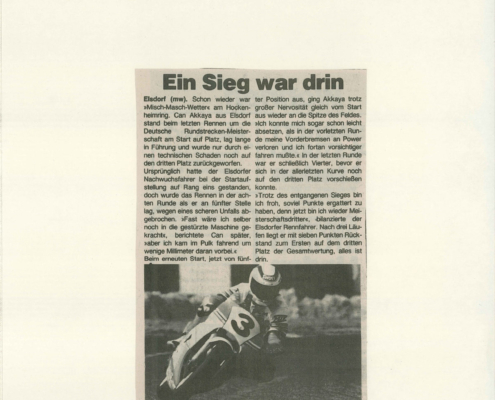 A victory was possible, says the Werbepost in 1991 about Can Akkaya's race on Hockenheimring Germany