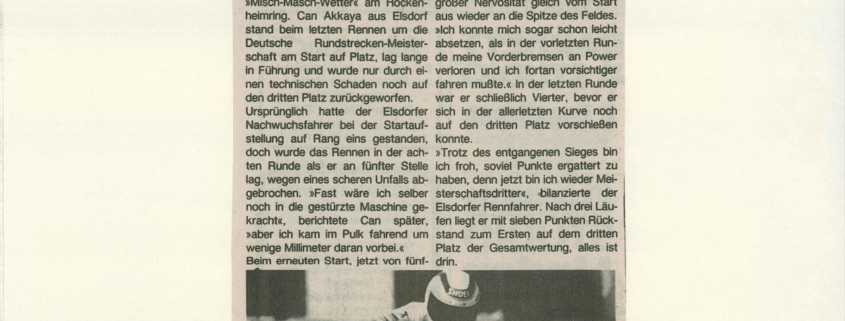 A victory was possible, says the Werbepost in 1991 about Can Akkaya's race on Hockenheimring Germany
