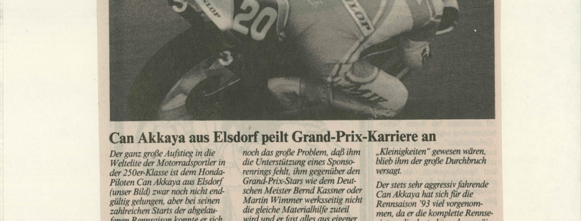 Can Akkaya on the way to MotoGP, says a Cologne City newspaper in 1992