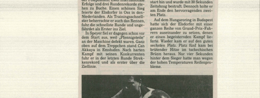 Low budget- but success including lap record, says the German Sports News in 1994 about Can Akkaya