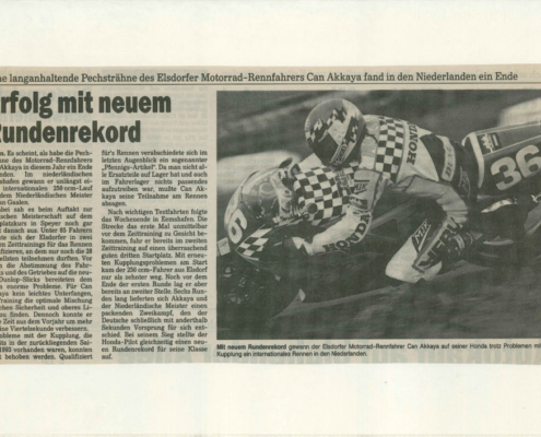 Success and lap record for Can Akkaya, announces the Werbepost News about his race in Eemshaaven 1994